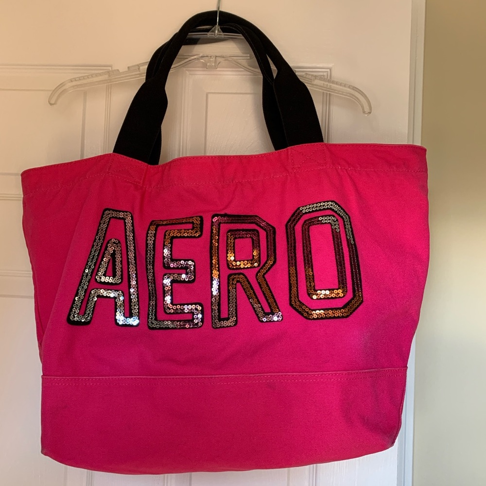 AERO Aeropostale Large sequin pink tote bag with matching case …..15”X 14”
